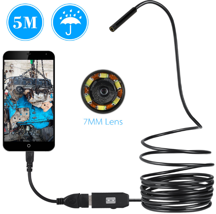 Waterproof HD 5M/7mm Endoscope Lens Mini USB Inspection Camera